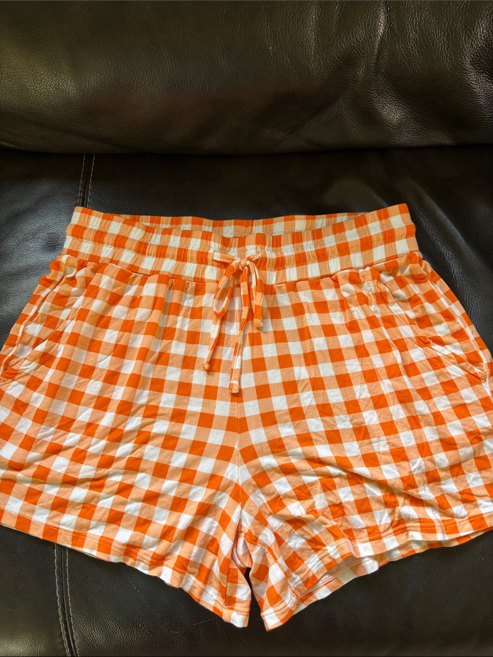 Free Birdies Women's Orange Gingham bamboo loungewear Drawstring Shorts